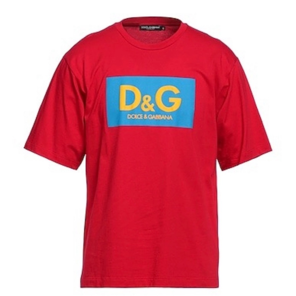 Dolce & Gabbana Color Block Logo T-Shirt - Red/Blue/Orange - Size 56